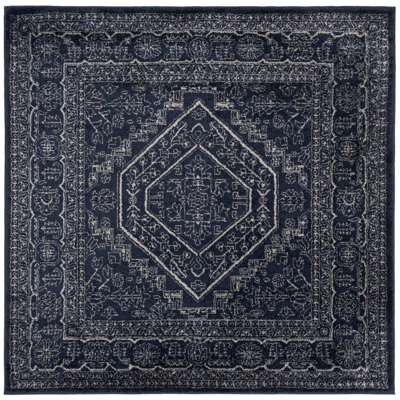 Navy and Ivory Medallion Hand-knotted Square Area Rug