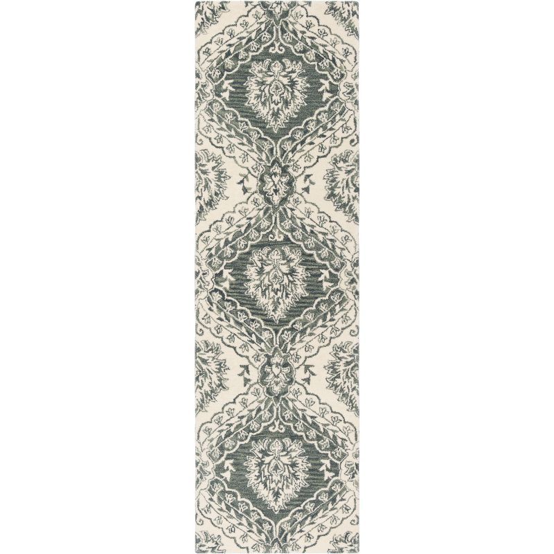 Blue Floral Hand Tufted Wool Area Rug