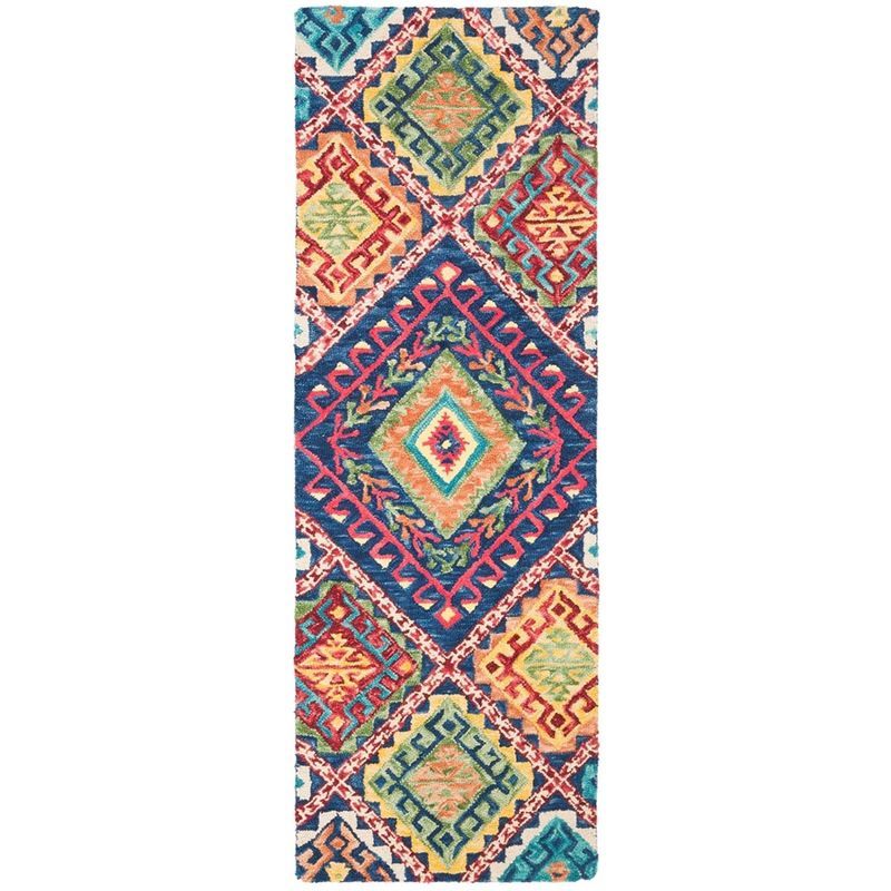 Aspen Blue and Multicolor Handmade Wool Geometric Runner Rug