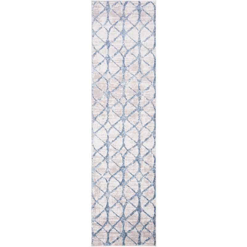 Hand-Knotted Grey/Blue Synthetic Easy-Care Area Rug