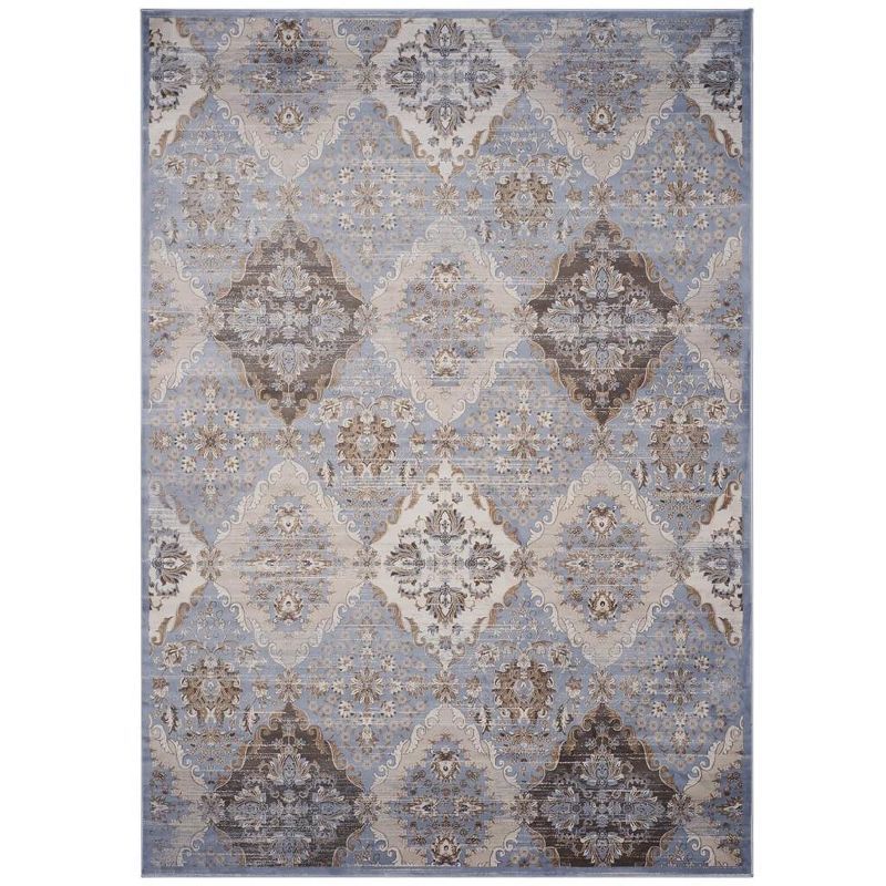 Light Blue and Ivory Vintage Rectangular Area Rug