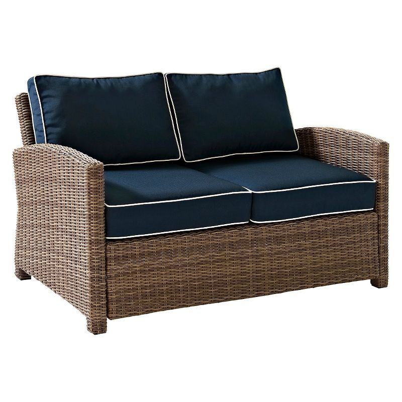 Bradenton Navy and Brown Outdoor Wicker Loveseat