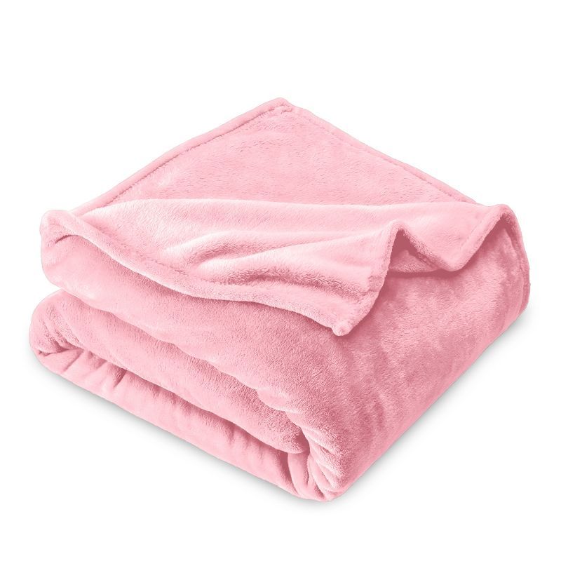 Light Pink Microplush Fleece Reversible Throw Blanket