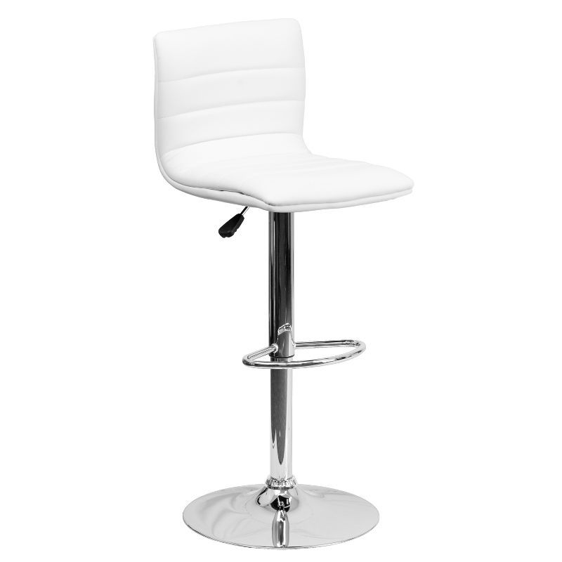 Modern White Vinyl Adjustable Bar Stool with Chrome Base