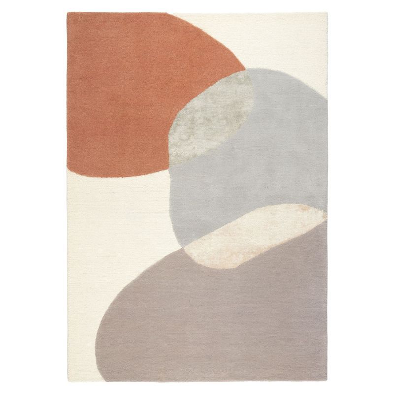 Beige and Rust Abstract Wool and Viscose 5' x 7' Area Rug