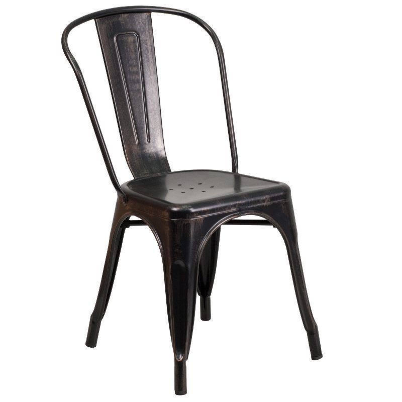 Black-Antique Gold Metal Stackable Armless Dining Chair
