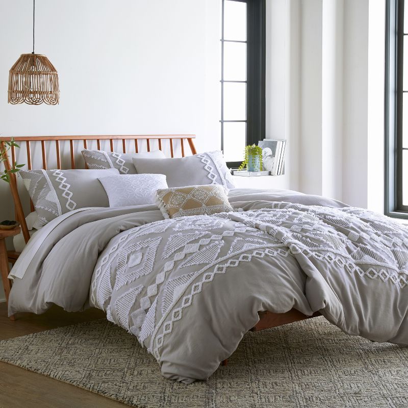 Harleson Cream and White Cotton Bohemian Duvet Cover Set