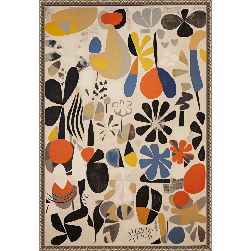 Botanical Selection Abstract Canvas Wall Art with Bronze Frame