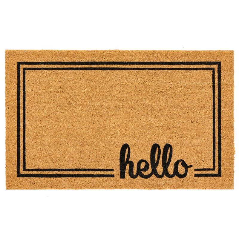 Natural Border 'Hello' Coir Entryway Doormat in Natural/Black