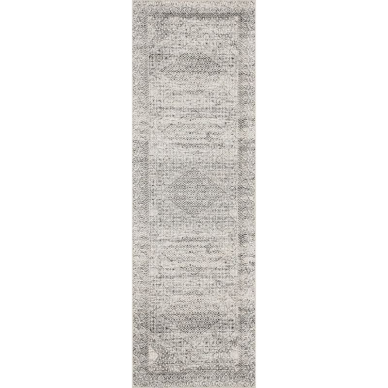 Gray Abstract Washable Synthetic Runner Rug