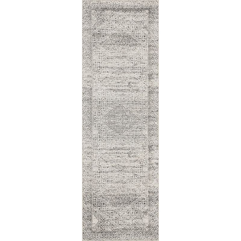 Gray Abstract Washable Synthetic Runner Rug