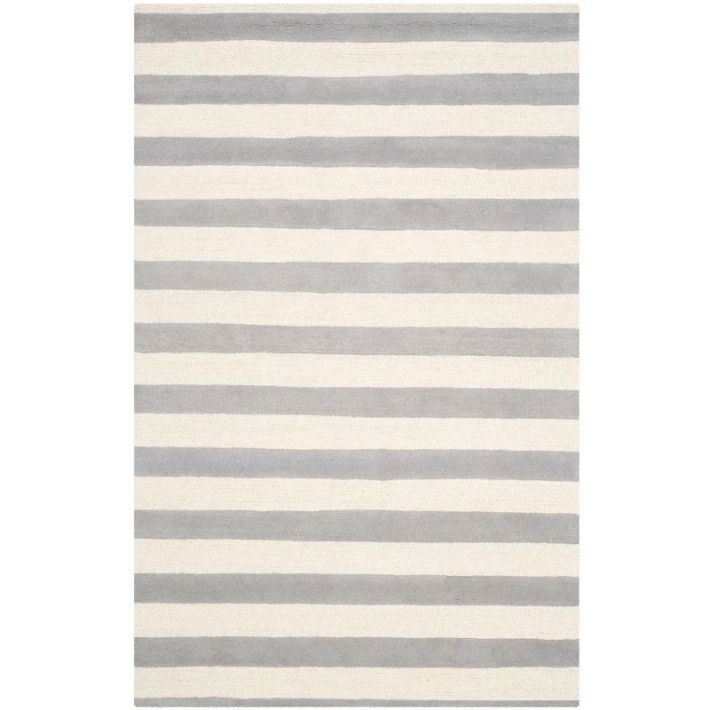 Gray and Ivory Striped Hand-Tufted Wool 6' x 9' Area Rug