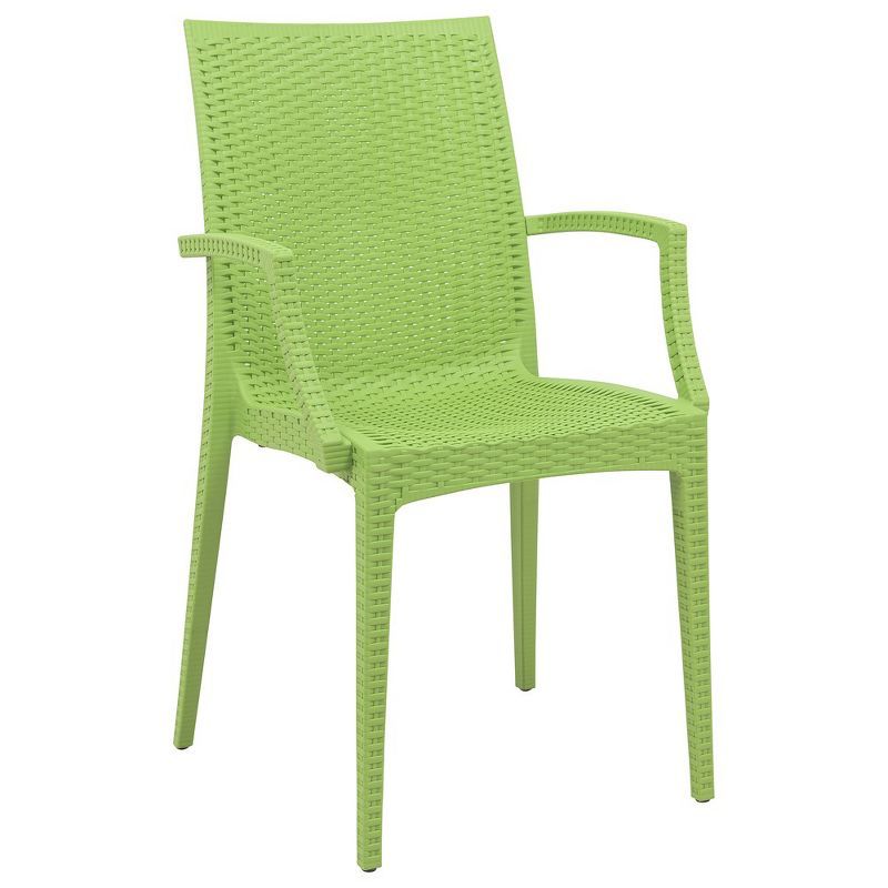 Green Polypropylene Weave Design Stackable Dining Arm Chair