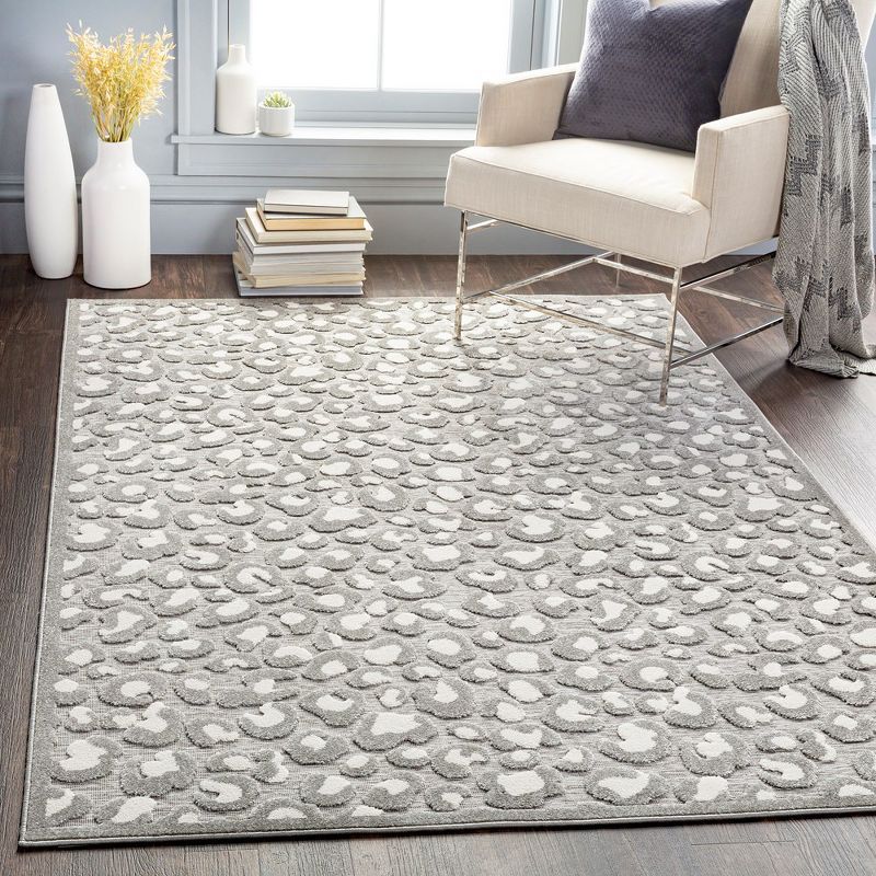 Gray Geometric Hand-knotted Synthetic Fur Area Rug 5' x 7'