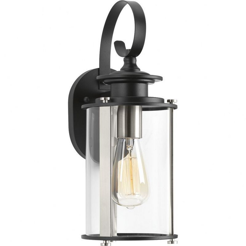 Black and Bronze Dimmable Outdoor Wall Lantern with Clear Glass Shade