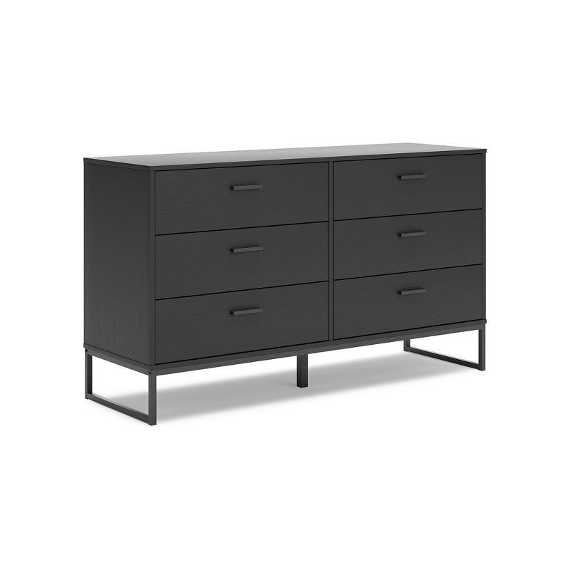 Matte Black 6-Drawer Modern Dresser with Pewter Accents