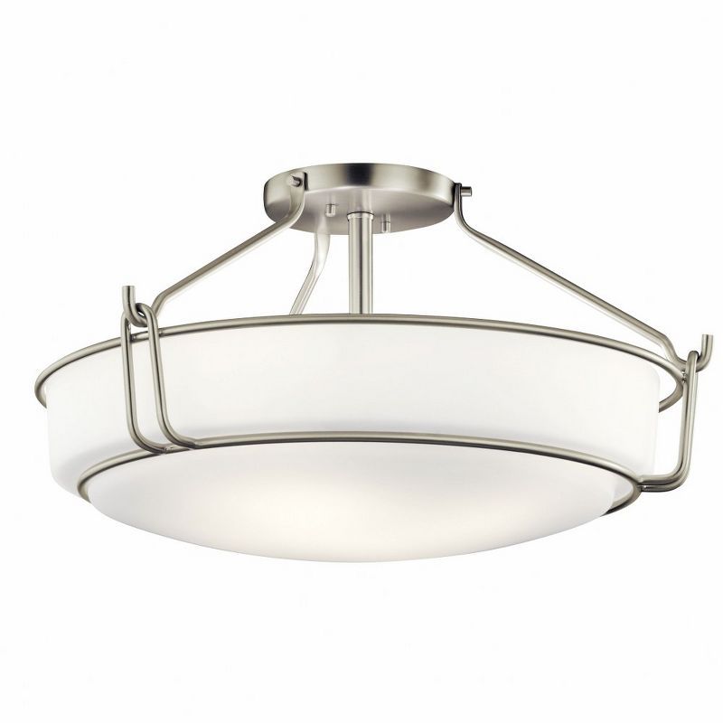 Transitional 22" Black Nickel Semi-Flush Ceiling Bowl Light