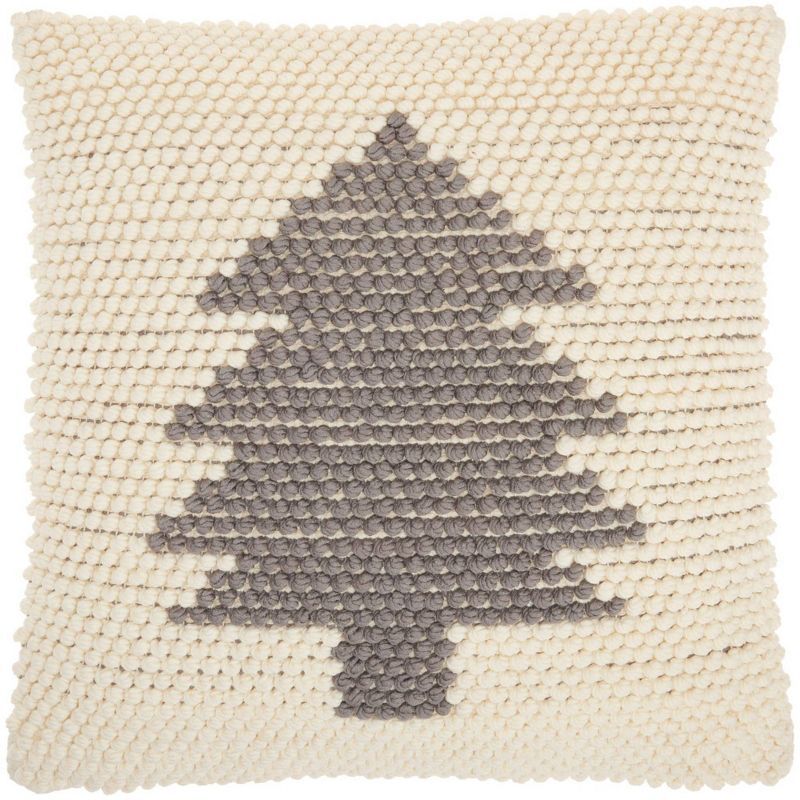 20"x20" Ivory and Gray Christmas Tree Loop Throw Pillow