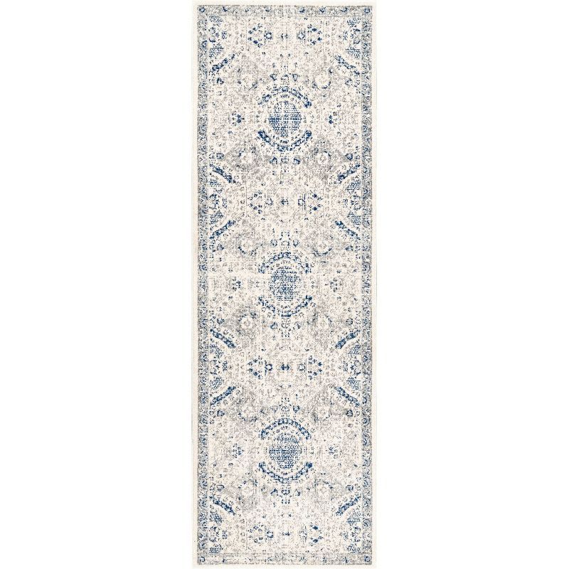 Blue and Gray Synthetic Reversible Vintage Runner Rug