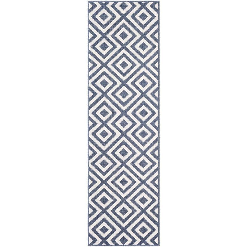 Maya Blue and White Geometric Wool Area Rug