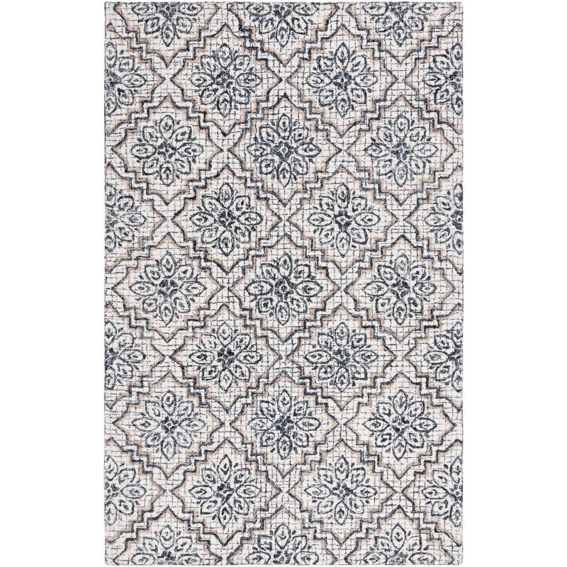 Ivory and Navy Abstract Handmade Wool Area Rug