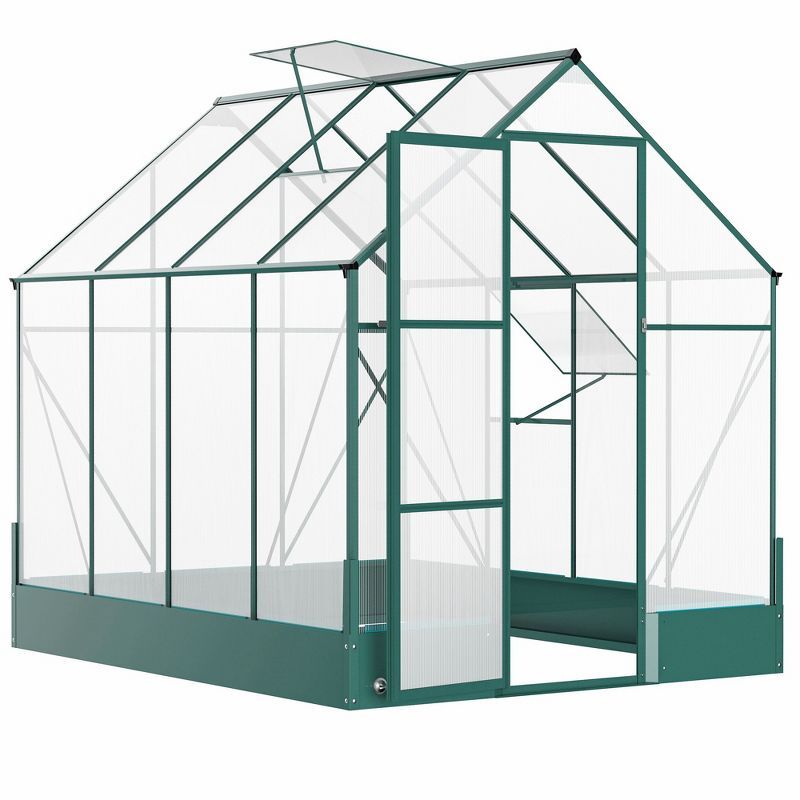 Outsunny 6' x 8' Green Polycarbonate Walk-In Greenhouse with Temperature Control