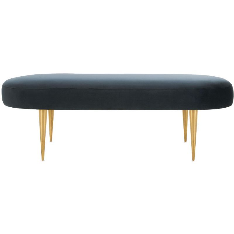 Elegant Black Velvet 48" Transitional Oval Bench with Gold Legs