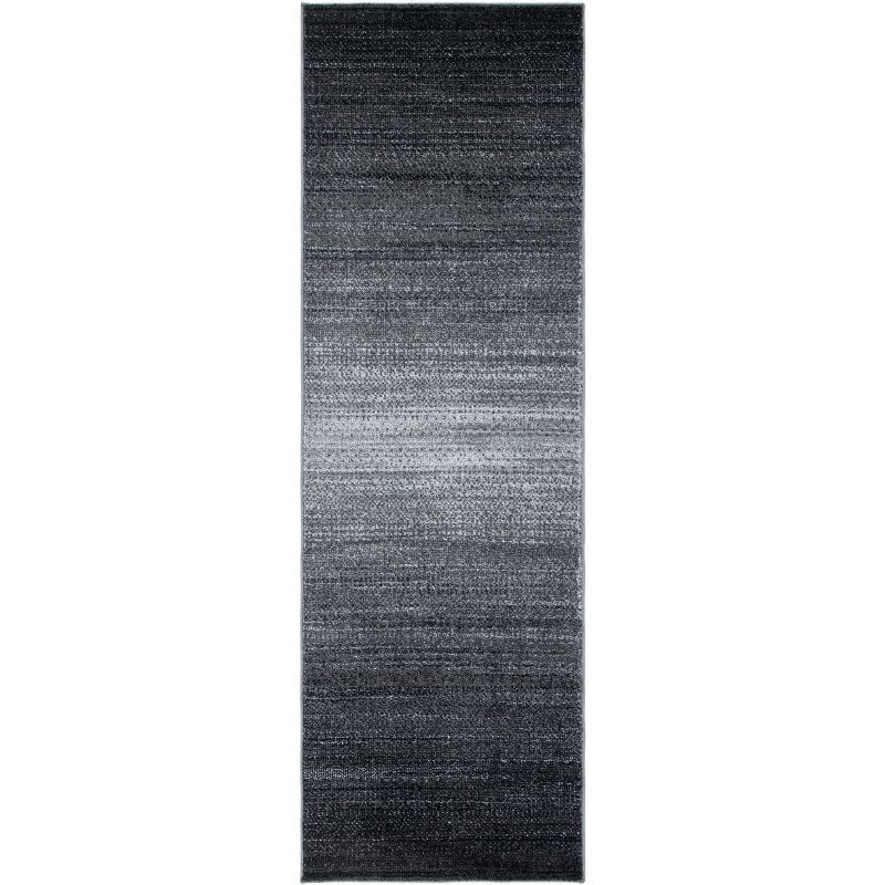 Dark Grey and Light Grey Abstract Synthetic Runner Rug
