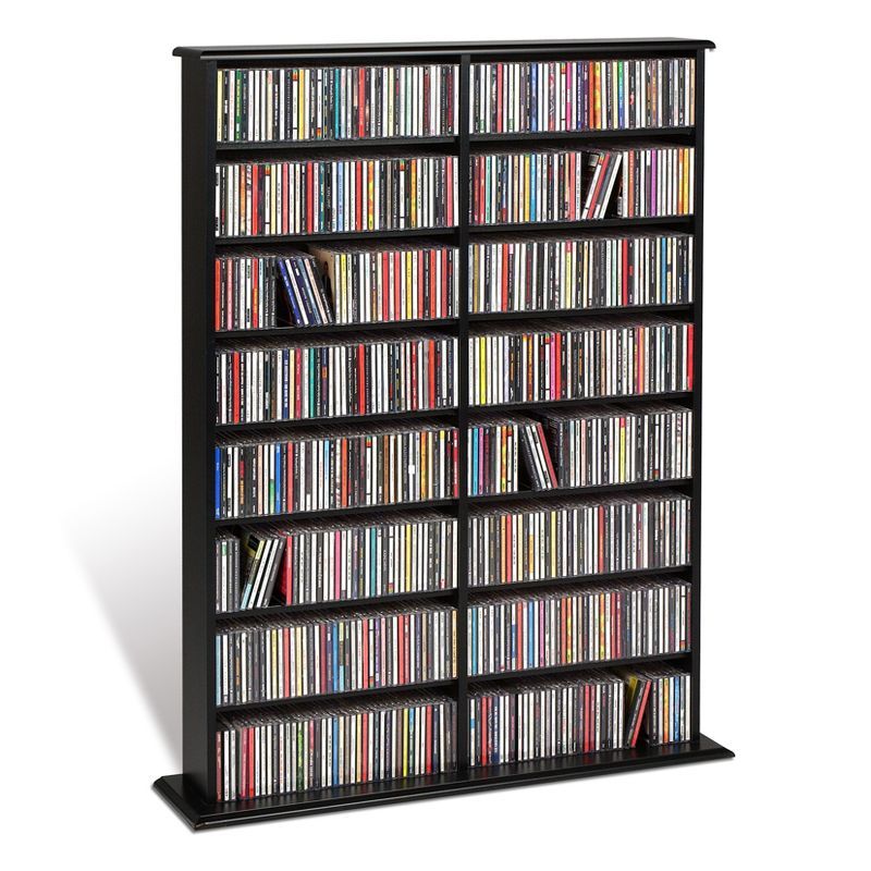 Deep Black Double Width Media Storage Unit with Adjustable Shelves