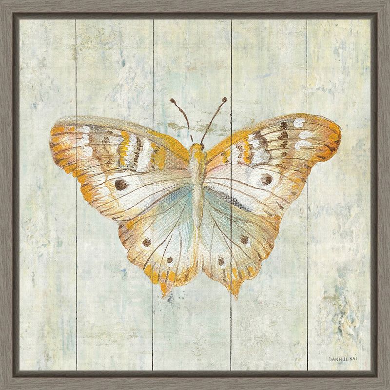 Natural Flora Butterfly Canvas Print with Gray Frame