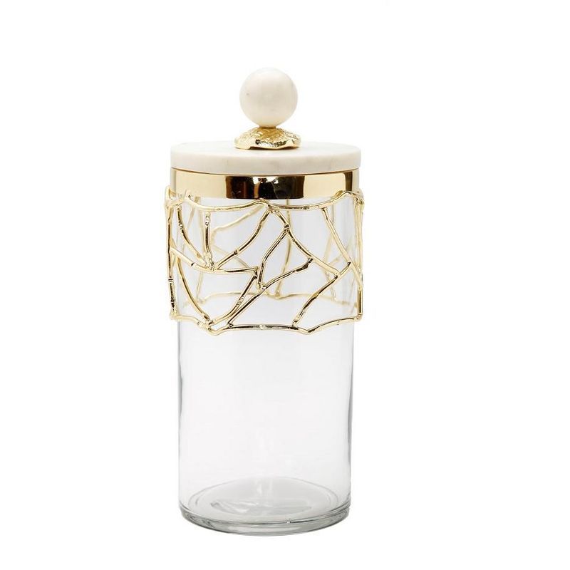 Elegant Glass Canister with Gold Mesh and Marble Lid