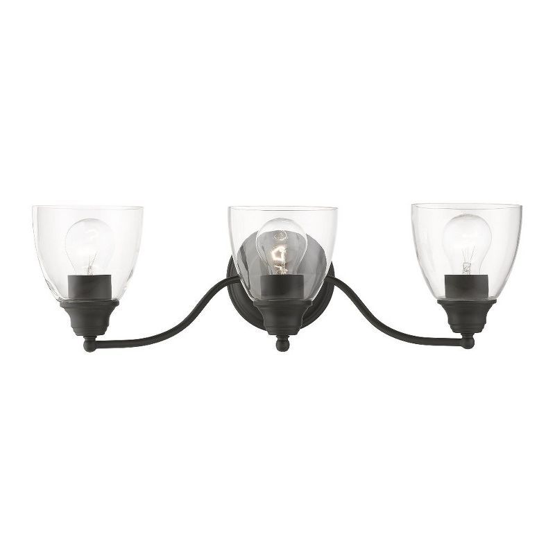 Montgomery Black Steel 3-Light Vanity with Clear Glass Shades