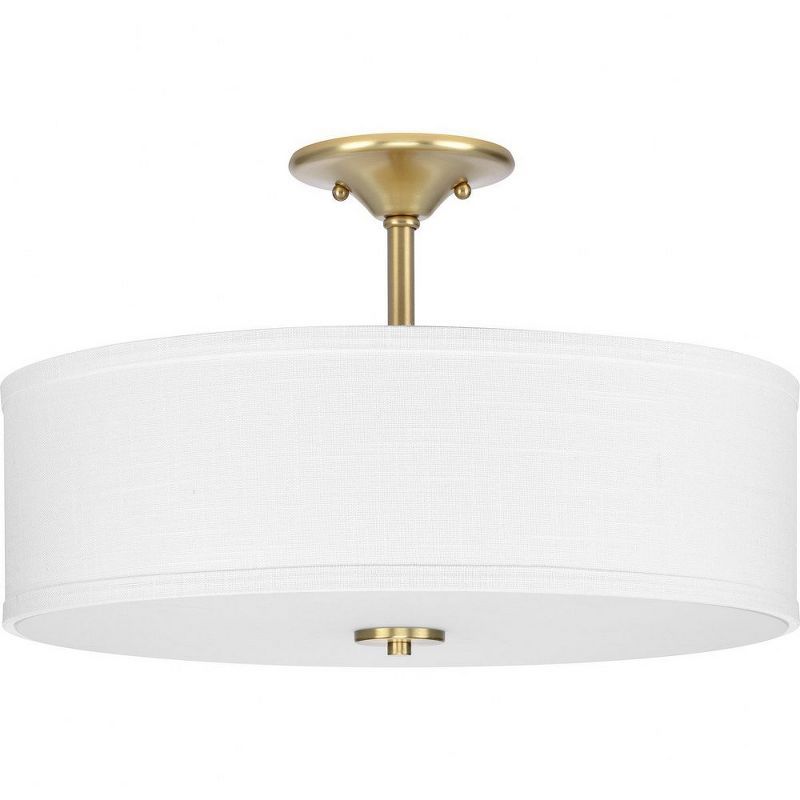 Elegant 18" Satin Brass Semi-Flush Mount with Summer Linen Shade