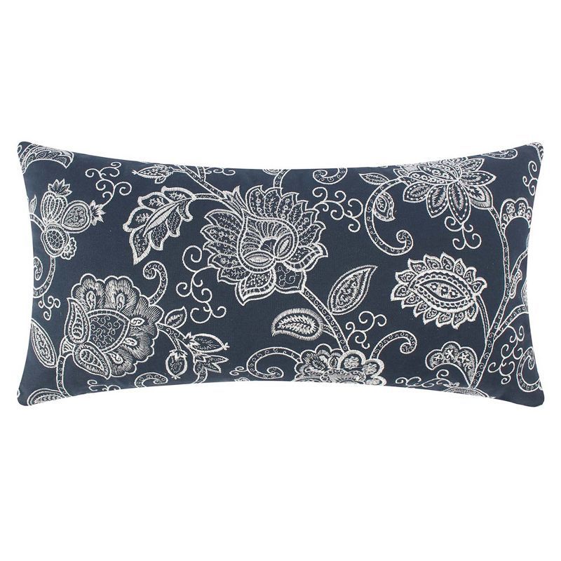 Aditya Navy Blue Embroidered Floral 12x24 Pillow