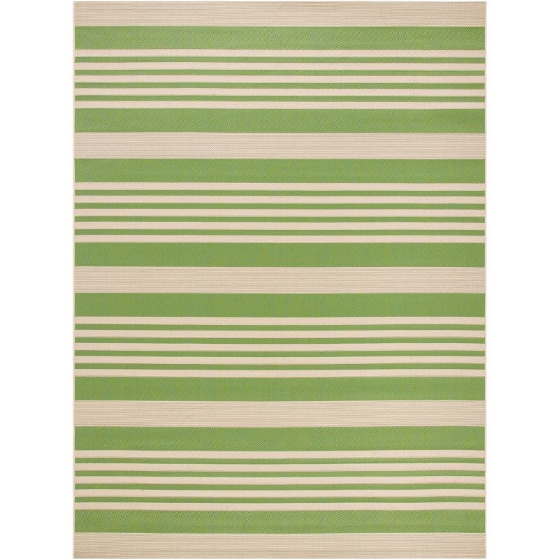 Green and Beige Striped Synthetic 6'7" x 9'6" Easy-Care Area Rug