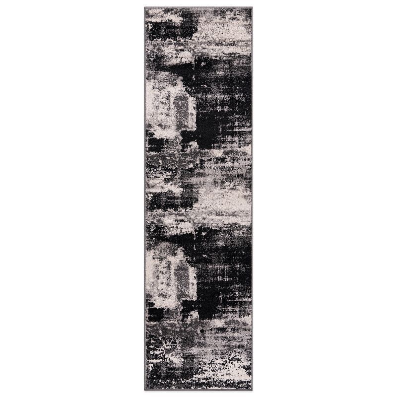 Black and Gray Abstract Stain-Resistant Runner Rug 2' x 7'