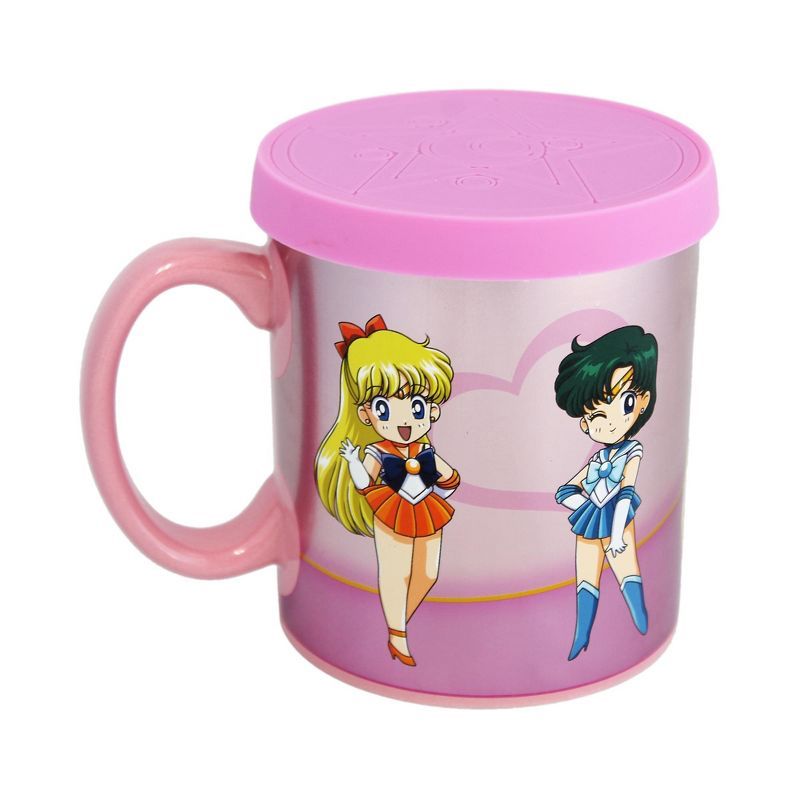 Sailor Moon Pink Ceramic Mug with Plastic Lid, 16 oz