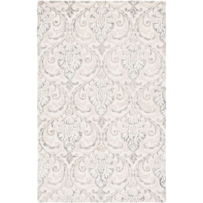 Elegant Ivory & Grey Hand-Tufted Wool Rectangular Area Rug, 5' x 8'