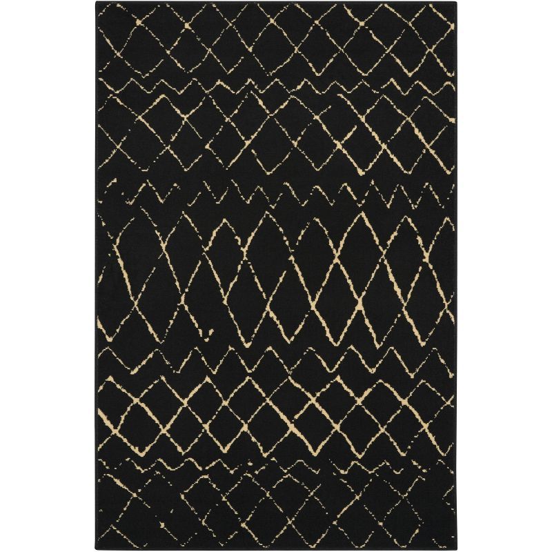 Black and Cream Synthetic Rectangular Area Rug 3'9" x 5'9"