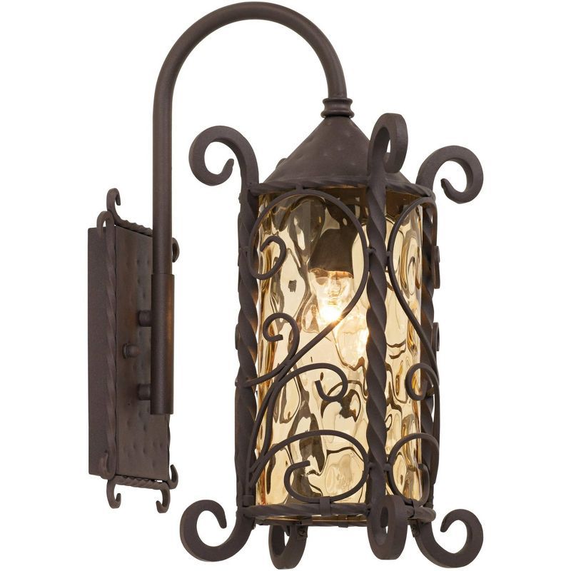 Casa Seville Dark Walnut 30" Iron Scroll Outdoor Wall Light with Champagne Glass