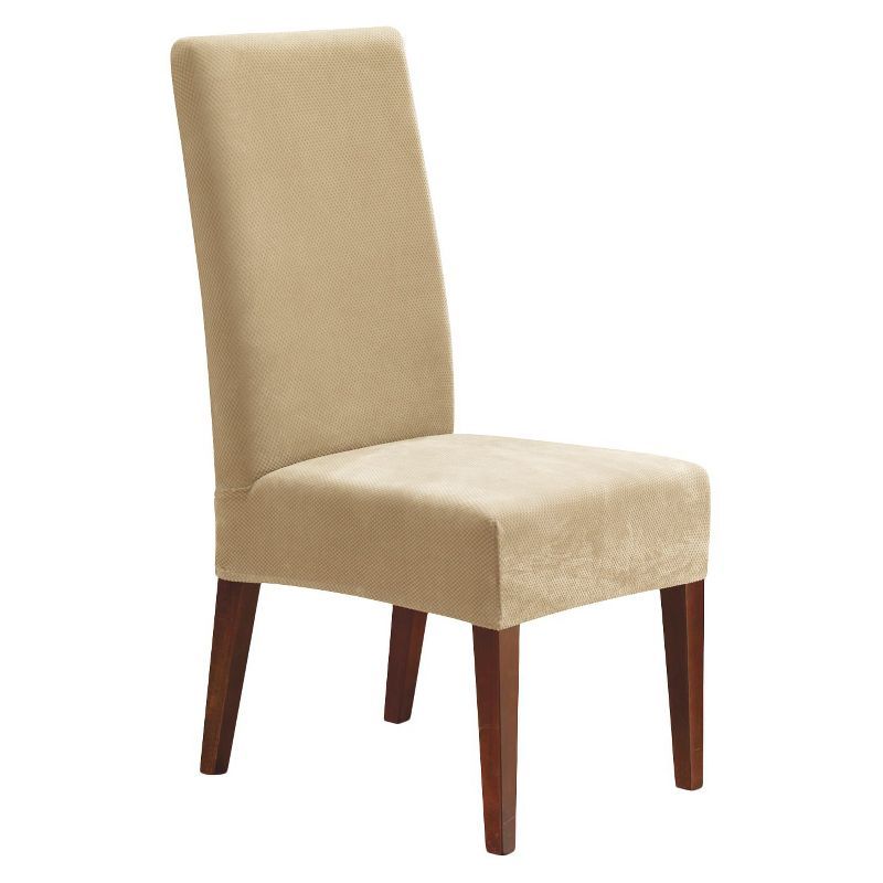 Cream Stretch Pique Short Dining Chair Slipcover