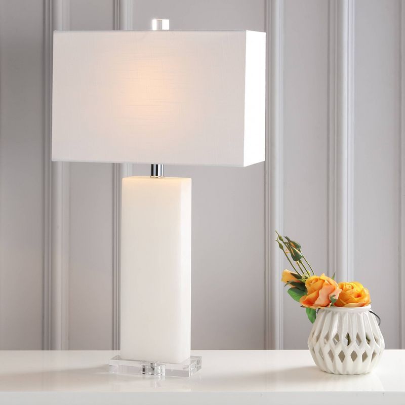 27" White Alabaster Table Lamp with Linen Shade