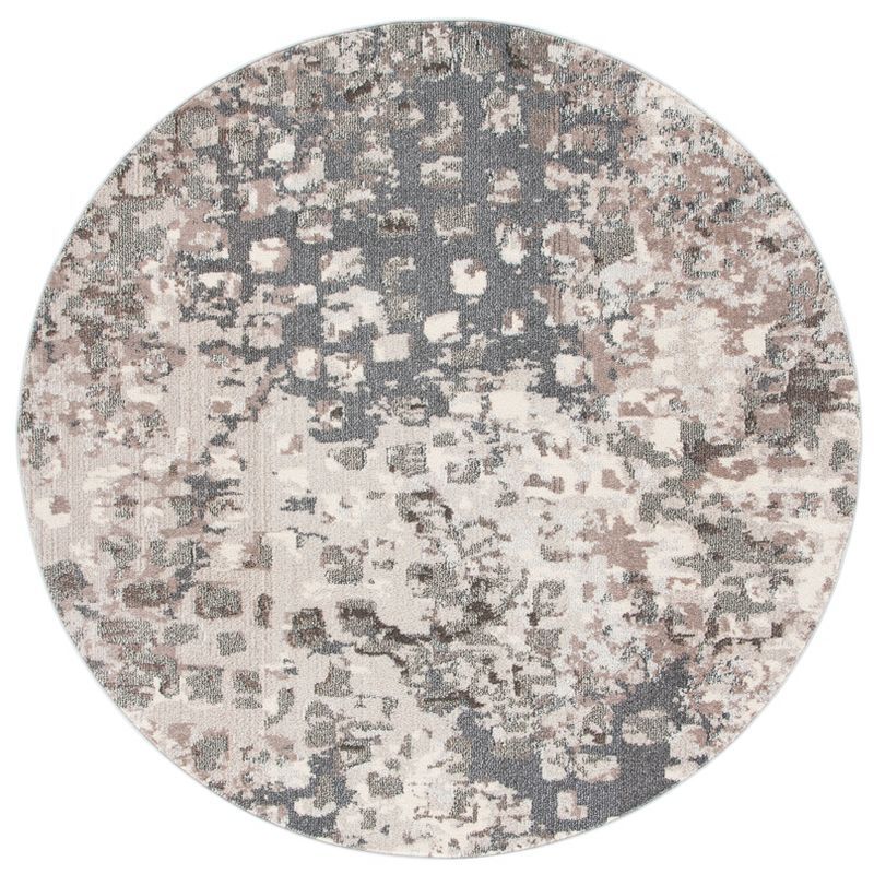 Madison 3' Round Grey and Beige Synthetic Abstract Rug