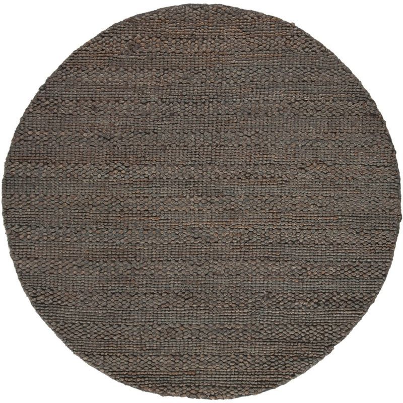 Charcoal Hand-Knotted Round Jute Area Rug, 4' x 4'