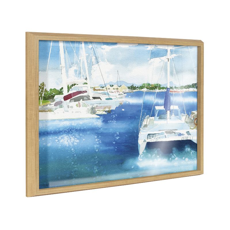 Summer Sailing Blue and Natural Framed Glass Print, 18x24