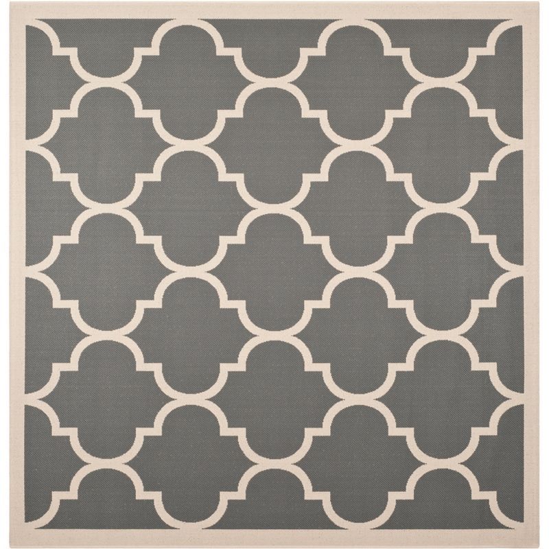 Gray Square Stain-Resistant Synthetic Indoor/Outdoor Rug