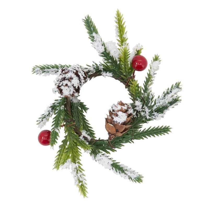 Festive Green and Red Berry Pinecone Napkin Rings, Set of 4