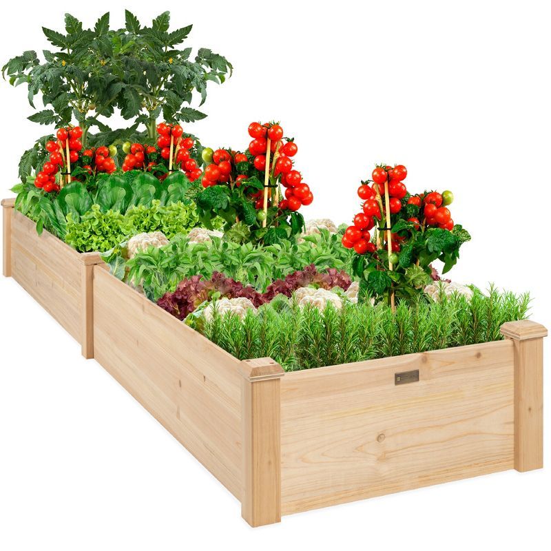 Natural Fir Wood Raised Garden Bed Planter for Outdoor Yard