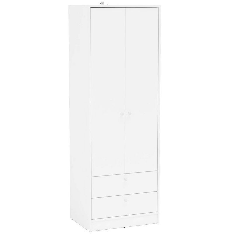 White 2-Door and 2-Drawer Modern Wardrobe with Mirror