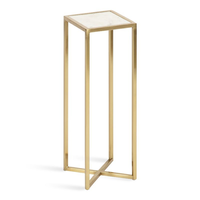 Jaspur Gold Finish Square Metal and Marble Accent Table